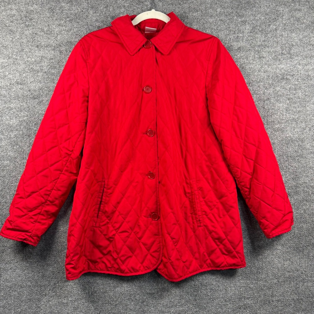 Motherhood Maternity Medium Red Quilted Button Front Barn Jacket Coat Outerwear